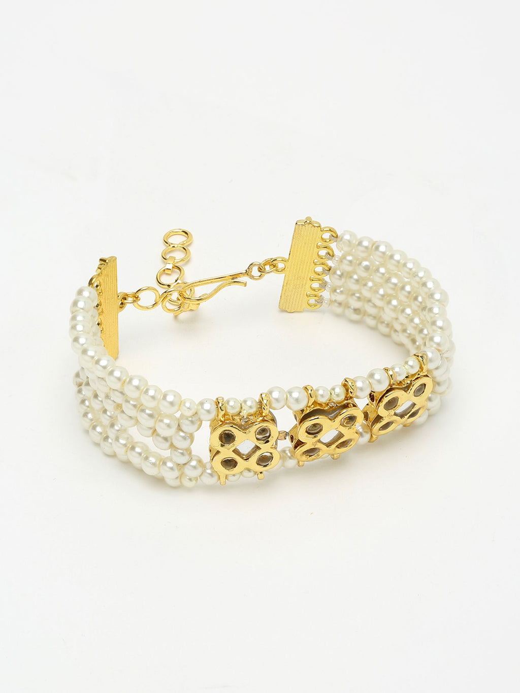 Women's Gold White Pearls Handcrafted Multistrand Bracelet - Ruby Raang - Distacart