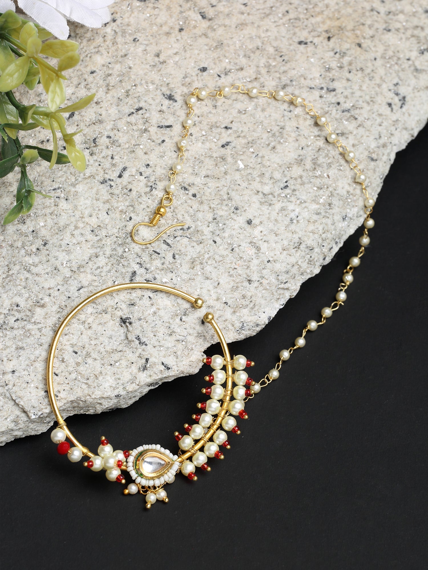 Maharani Kundan Nose Ring - Ruby Raang - Distacart