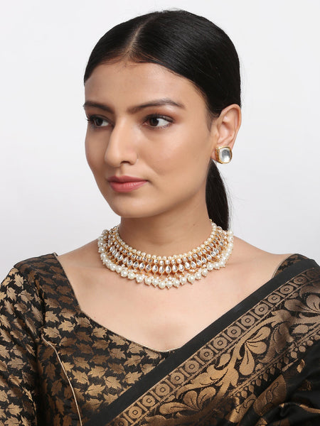 Kundan Choker With Pearls & Studs - Ruby Raang