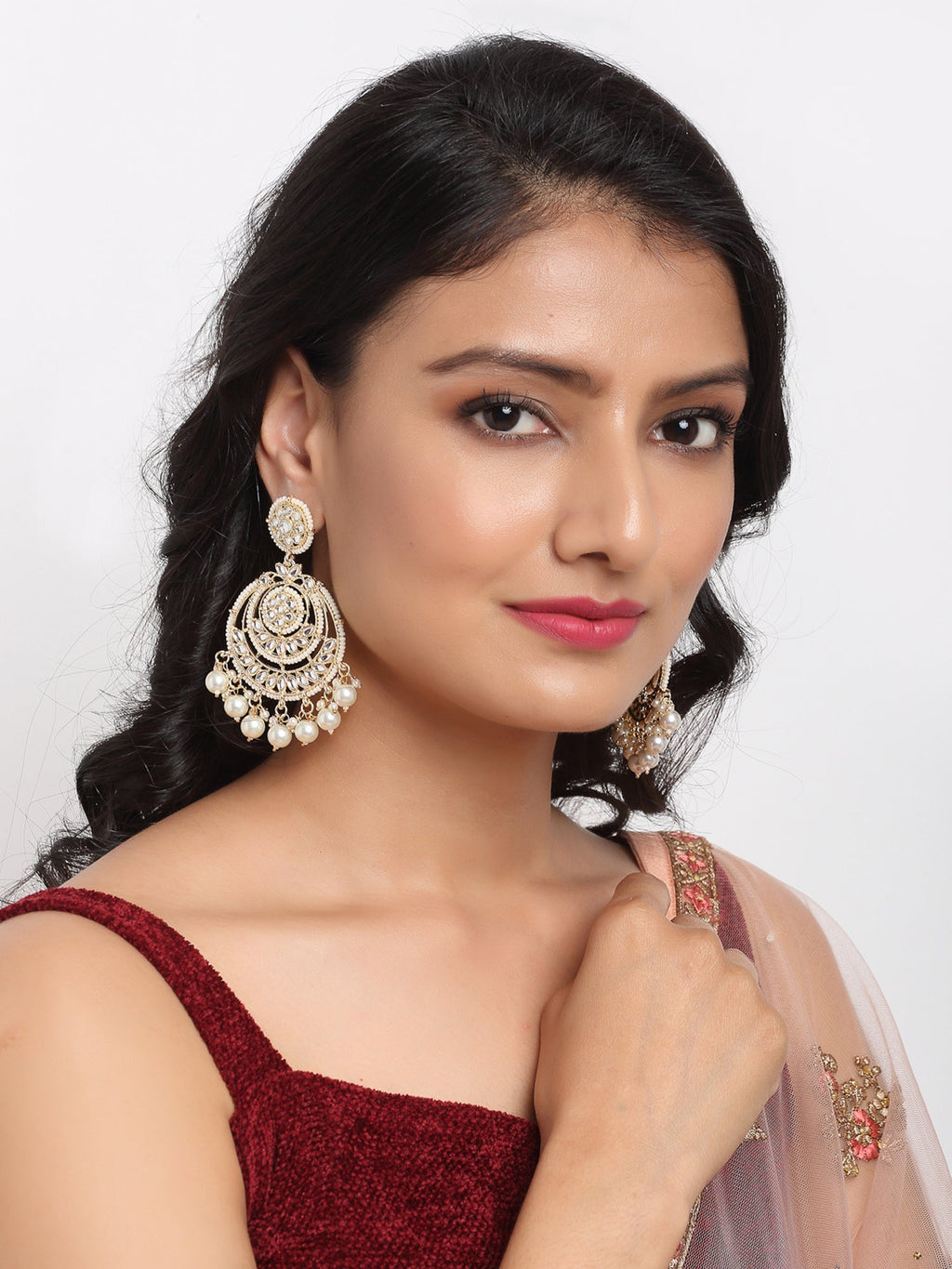 Kundan Pearl Earrings - Ruby Raang - Distacart