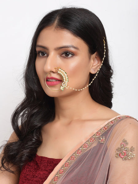 Maharani Kundan Nose Ring - Ruby Raang
