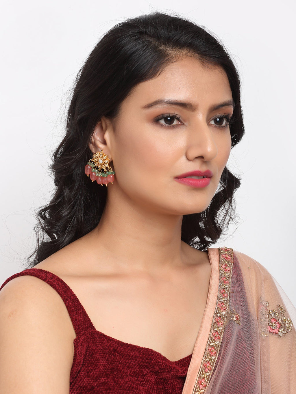 Stone Kundan Earrings - Ruby Raang - Distacart