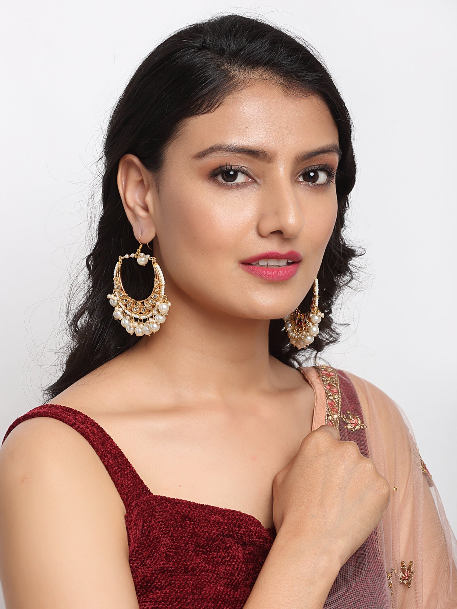 Kundan & Pearl Earrings - Ruby Raang - Distacart