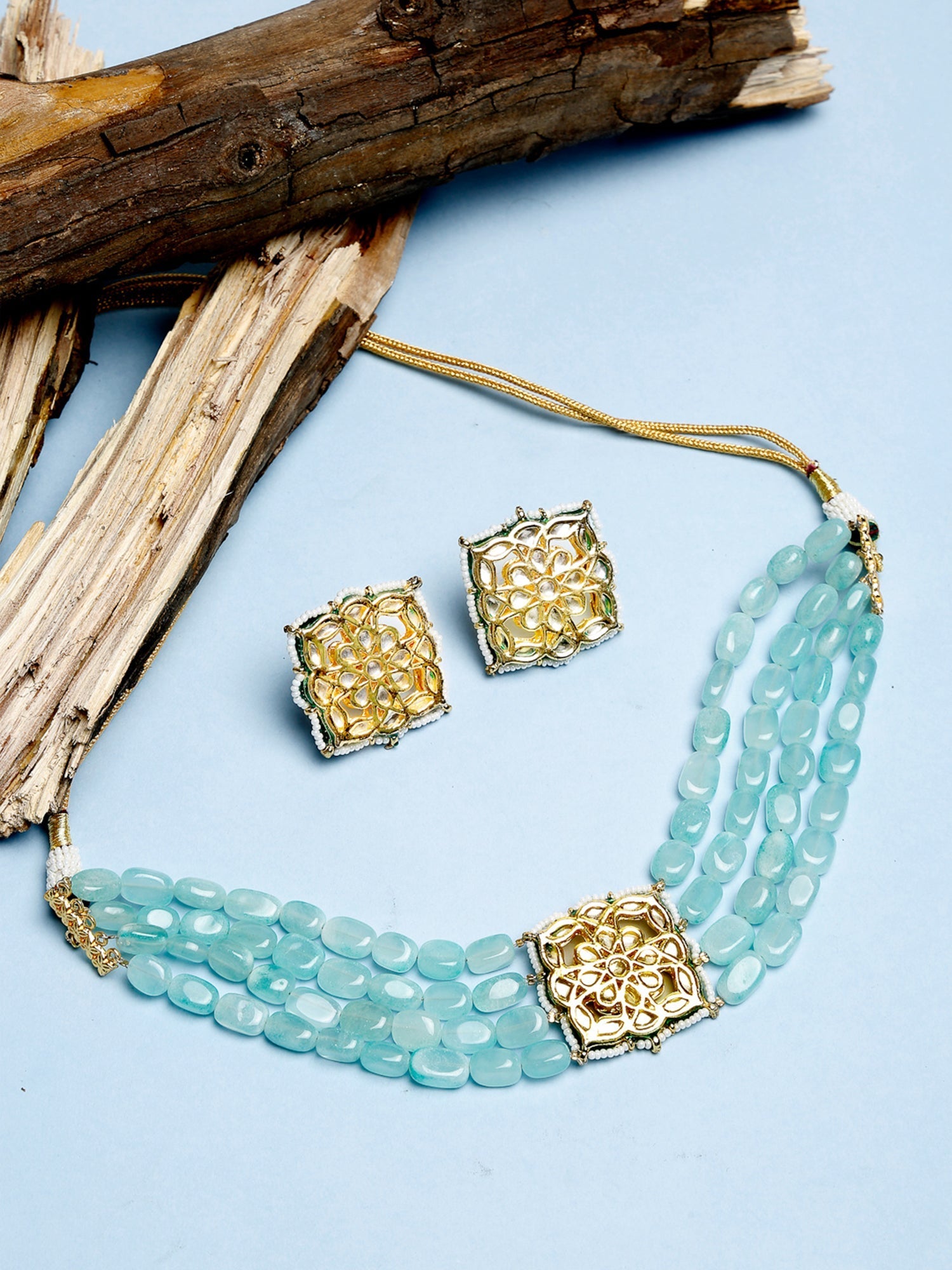 Stone Kundan Choker With Studs - Ruby Raang - Distacart