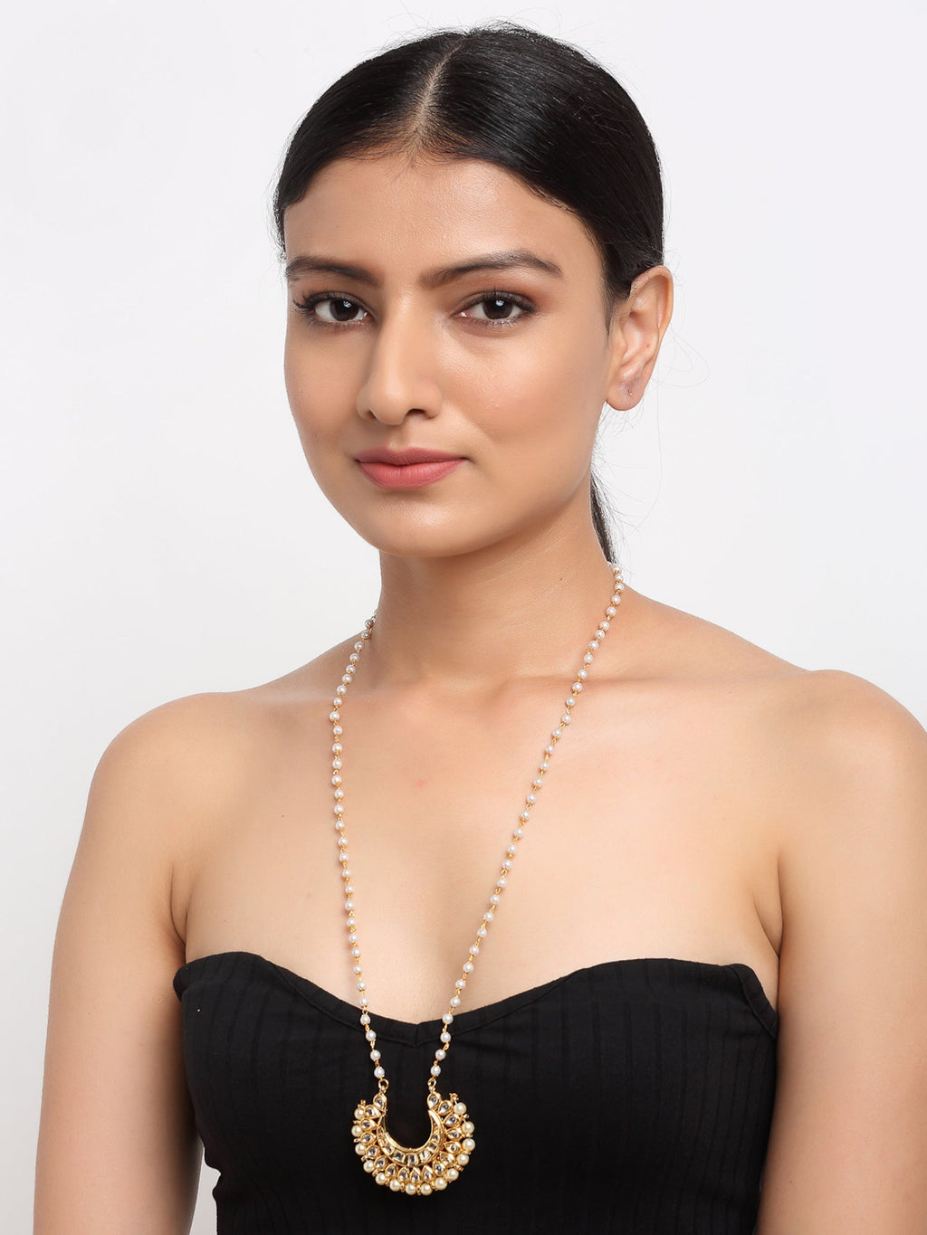 Long Kundan Pearl Neckpiece - Ruby Raang - Distacart