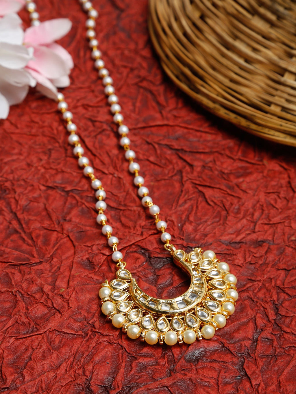 Long Kundan Pearl Neckpiece - Ruby Raang - Distacart