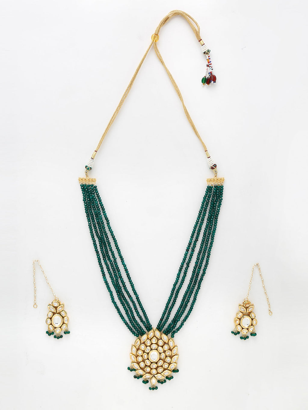 Long Kundan Neckpiece With Earrings - Ruby Raang - Distacart