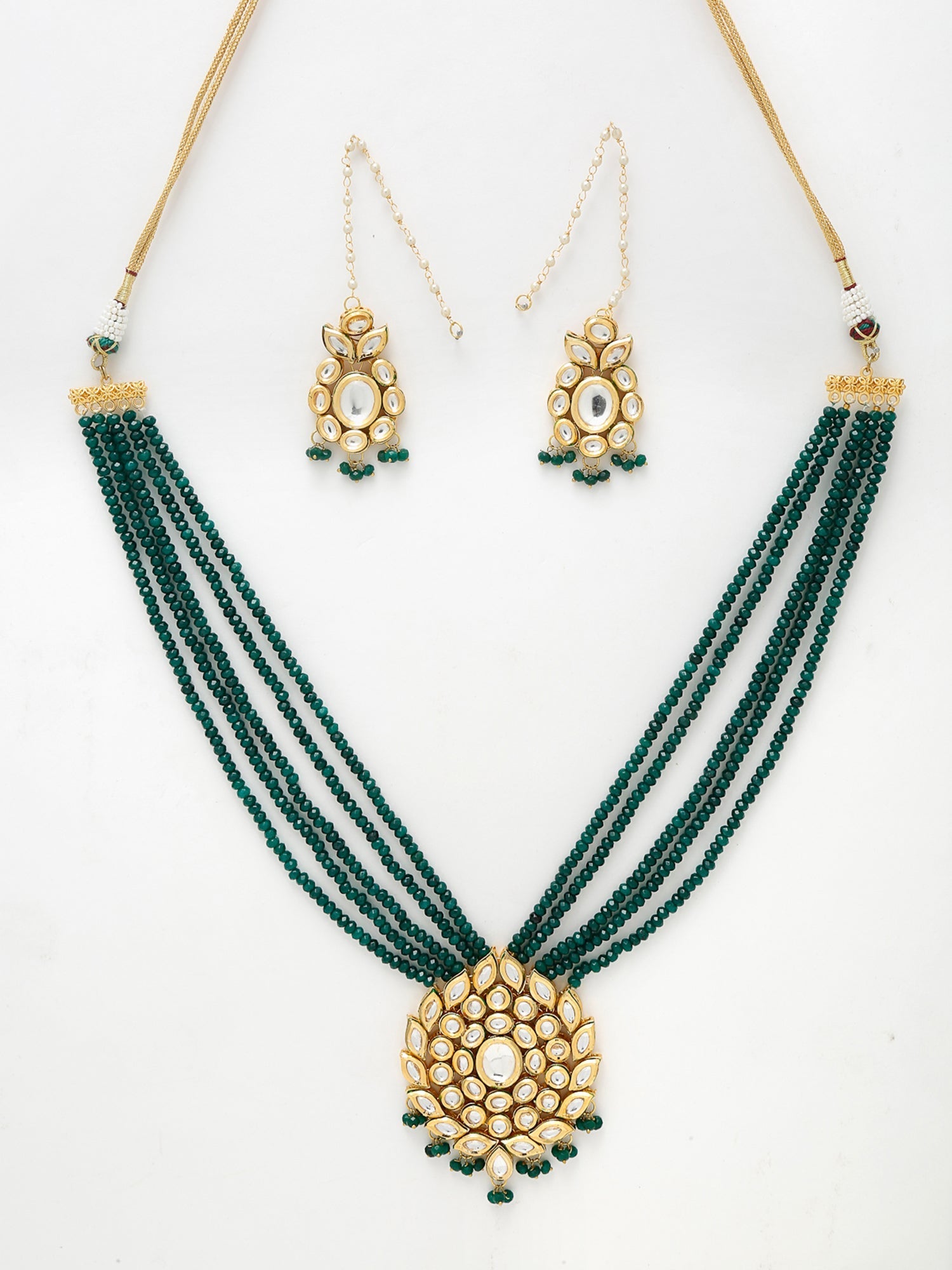 Long Kundan Neckpiece With Earrings - Ruby Raang - Distacart