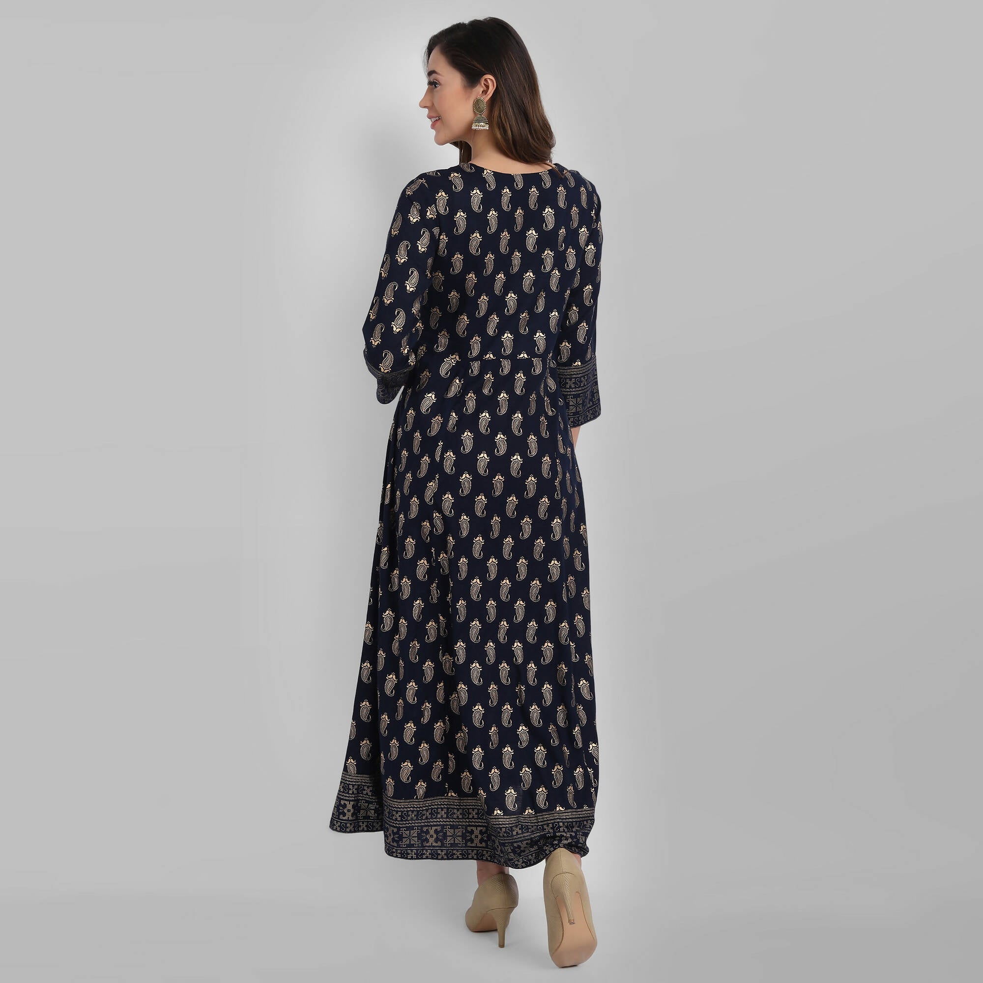 Juniper Women's Navy Rayon Printed Flared Dress - Distacart