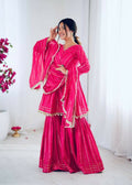 Teeya Creation Pink Color Mal Chanderi Silk Mirror Work And Hand Work Sharara set - Distacart
