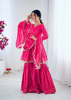 Teeya Creation Pink Color Mal Chanderi Silk Mirror Work And Hand Work Sharara set - Distacart