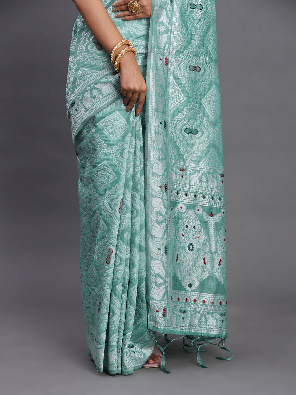 Shree Shyam Fashion Linen Cotton Sea Green Saree - Distacart