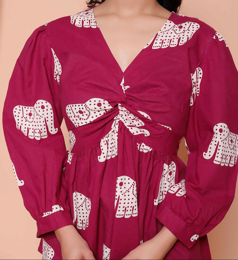 Miravan Womens Magenta Animal Print Butterfly Top