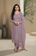 Anaita Purple Heavy Natural Crepe Stitched Suit with Embroidery & Zarkhan Work - Distacart