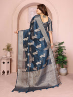 Aastha Fashion Teal Soft Organza Silk Weaving Saree - Distacart