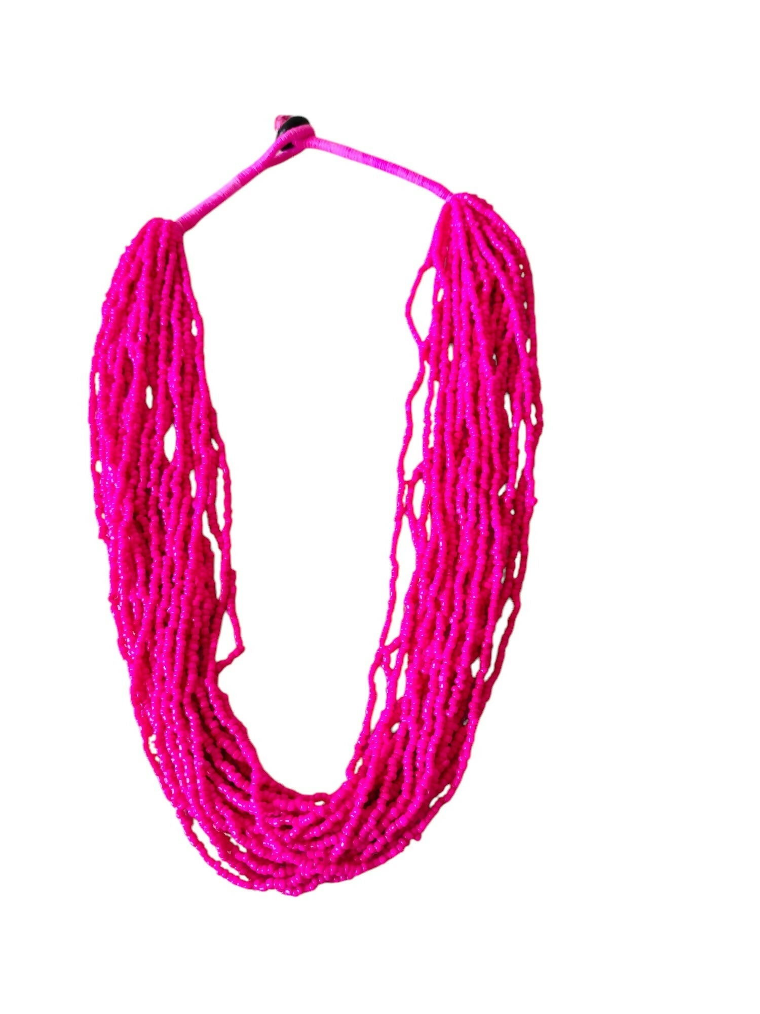 Inhanns Handmade Beaded Multilayer Necklace, 20 Layers - Hot Pink