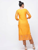 Aniyah Cotton Block Printed Yellow Straight Kurta (AN-137K)