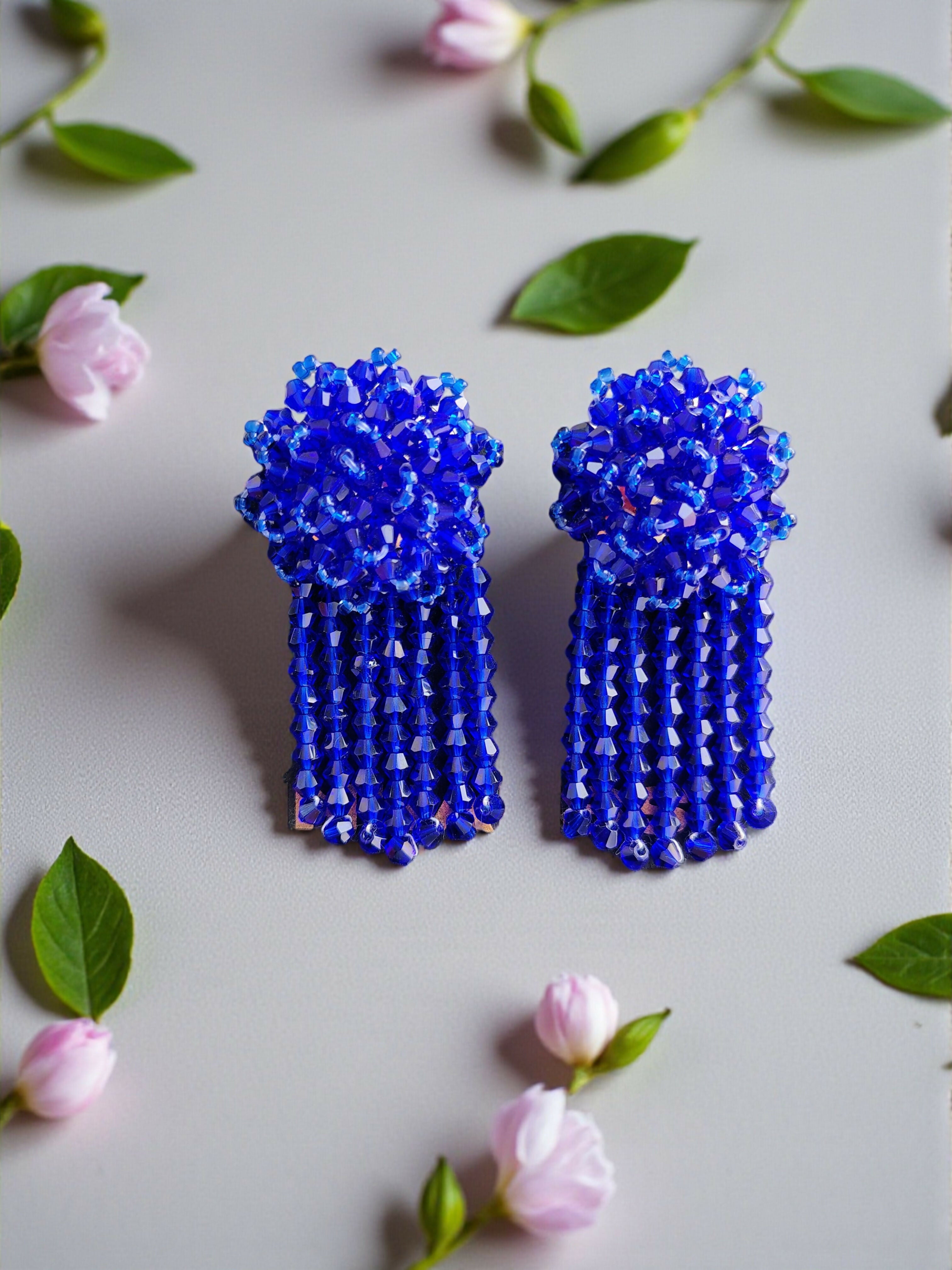 Inhanns Handmade Crystal Water Fall Earrings - Short - Royal Blue - Distacart
