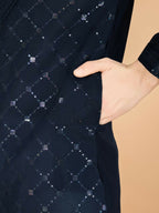 Vastranavya Navy Blue Exclusive Festival Wear Viscose Silk Thread & Sequence Embroidered Work Kurta with Dupatta