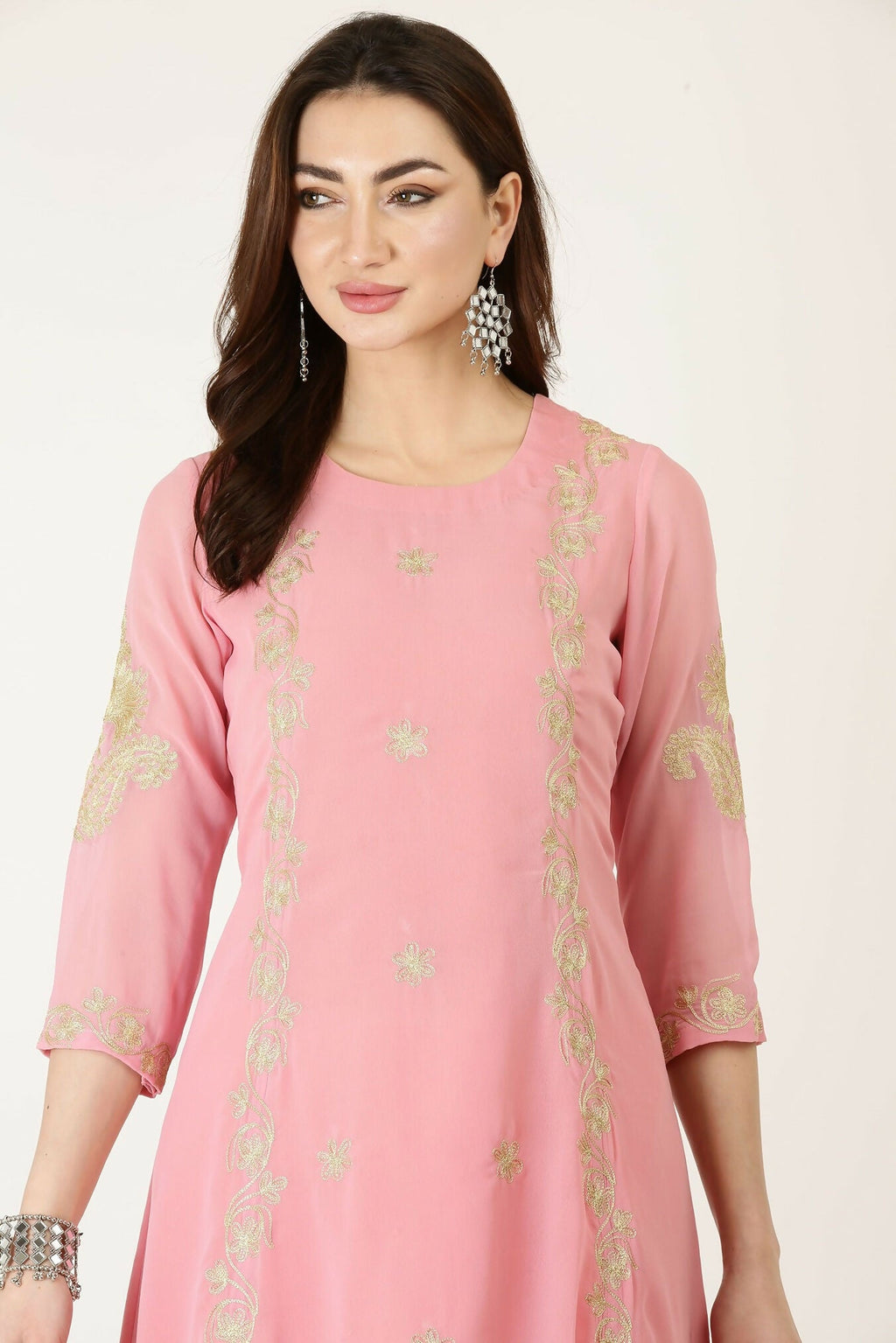 Joban Fashion Pink Georgette Kurta Set - Distacart