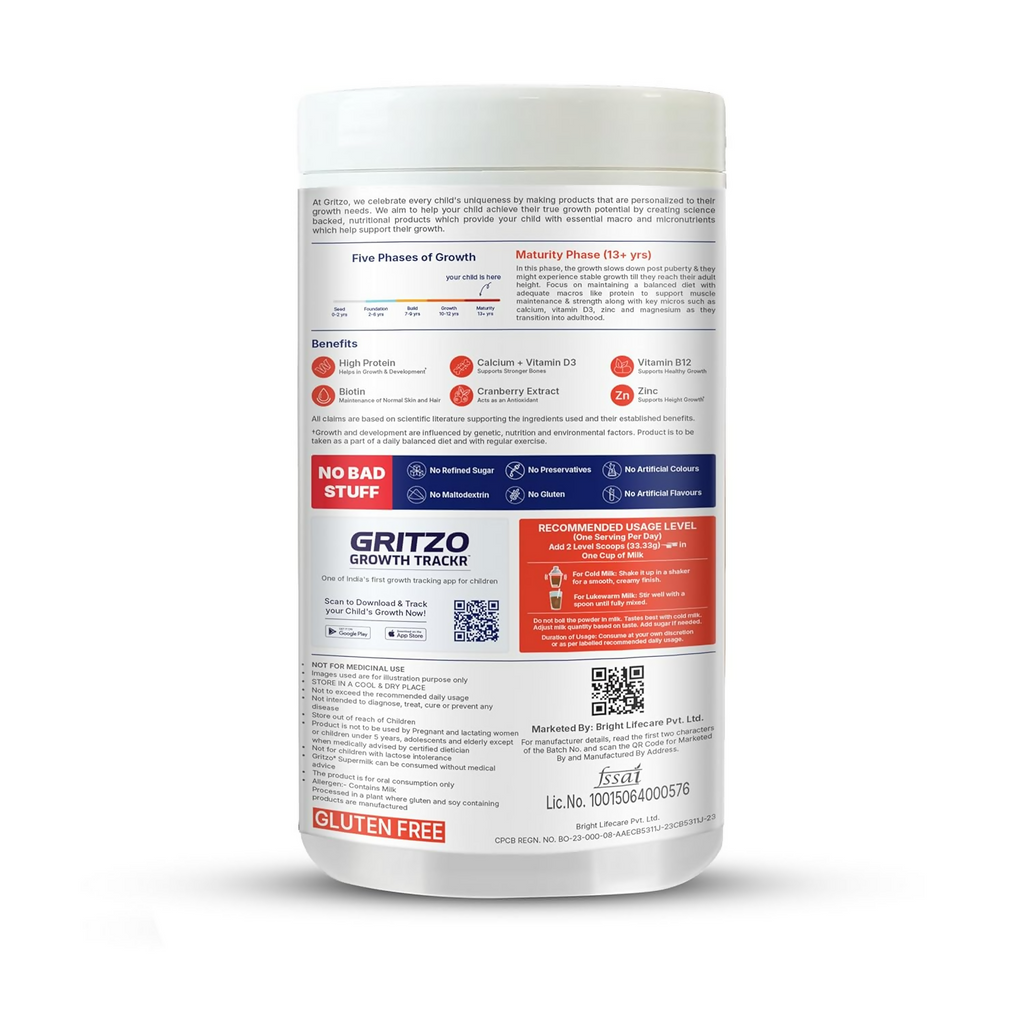 Gritzo SuperMilk Overall Growth (13+y Girls) (Double Chocolate ) with Super Gummies Strawberry