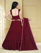 Wedding Designer Maroon Georgette Kidswear Lehenga - Aaradhna