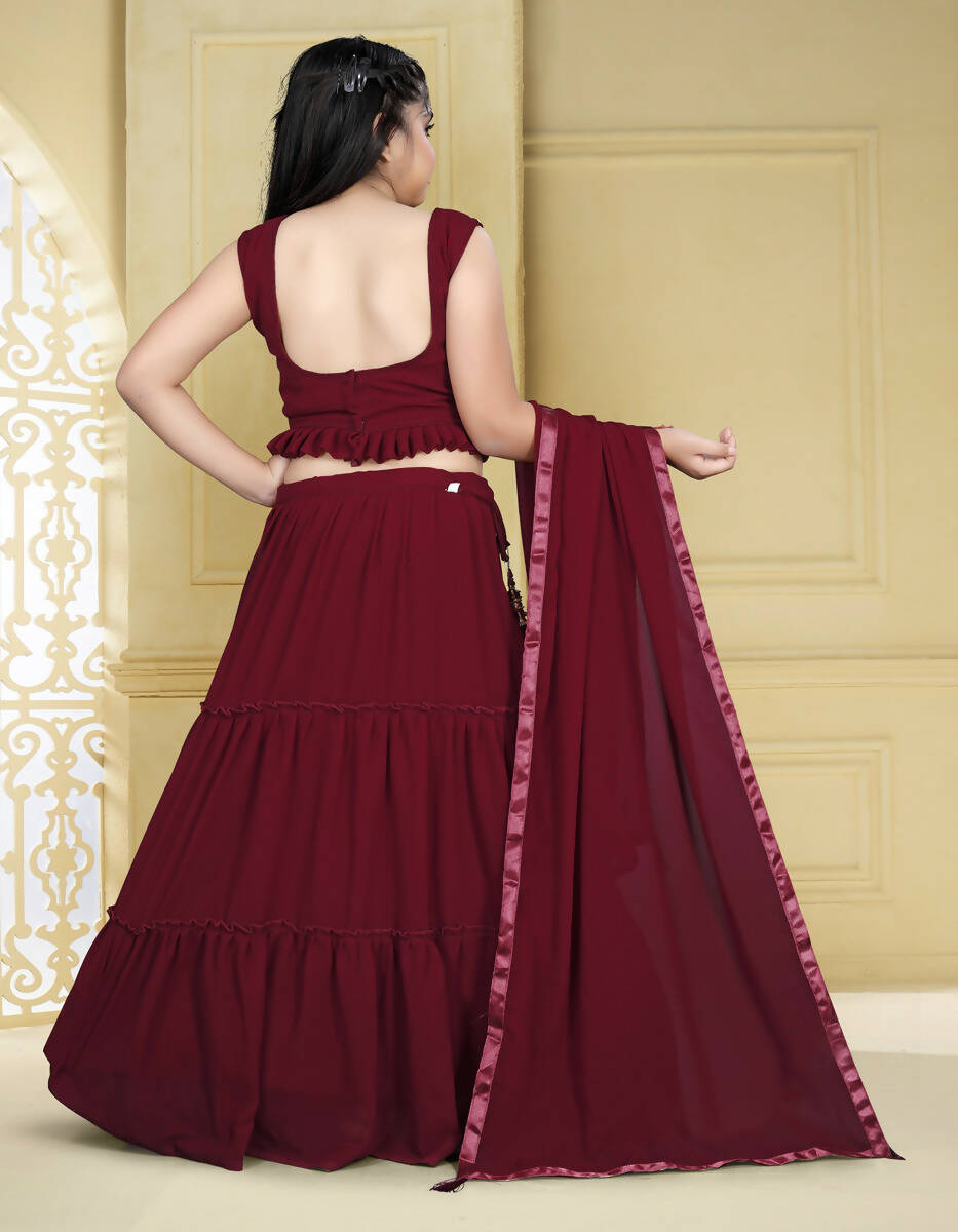Wedding Designer Maroon Georgette Kidswear Lehenga - Aaradhna
