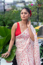 Very Much Indian Mastaani - Pure Mul Cotton Handloom Saree with Beautiful Heart Prints - Red - Distacart