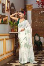 Very Much Indian Mastaani - Pure Mul Cotton Handloom Saree with Beautiful Rose Prints - Green - Distacart