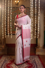Very Much Indian Mastaani - Pure Mul Jamdhani Cotton Handloom Saree with Beautiful Heart Weaves - Red - Distacart