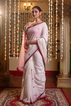 Very Much Indian Mastaani - Pure Mul Jamdhani Cotton Handloom Saree with Beautiful Heart Weaves - Red - Distacart