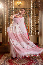 Very Much Indian Mastaani - Pure Mul Jamdhani Cotton Handloom Saree with Beautiful Heart Weaves - Red - Distacart
