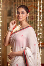 Very Much Indian Mastaani - Pure Mul Jamdhani Cotton Handloom Saree with Beautiful Heart Weaves - Red - Distacart
