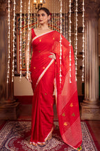 Very Much Indian Mastaani - Pure Mul Jamdhani Cotton Handloom Saree with Beautiful Diamond Weaves - Red - Distacart