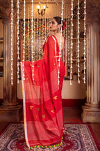 Very Much Indian Mastaani - Pure Mul Jamdhani Cotton Handloom Saree with Beautiful Diamond Weaves - Red - Distacart