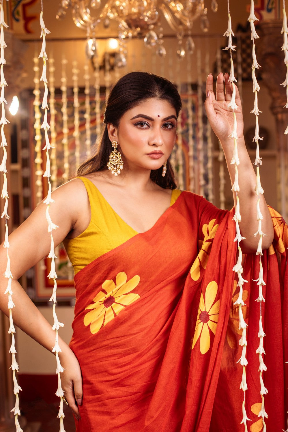 Very Much Indian Mastaani - Pure Mul Cotton Handloom Saree with Beautiful Floral Handpaint - Red - Distacart