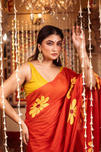 Very Much Indian Mastaani - Pure Mul Cotton Handloom Saree with Beautiful Floral Handpaint - Red - Distacart