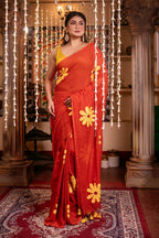 Very Much Indian Mastaani - Pure Mul Cotton Handloom Saree with Beautiful Floral Handpaint - Red - Distacart