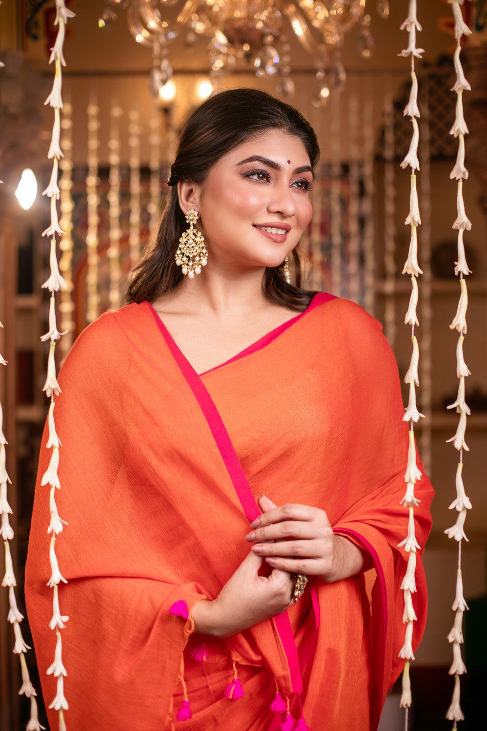 Very Much Indian Mastaani - Pure Mul Cotton Handloom Saree - Saphire Orange - Distacart
