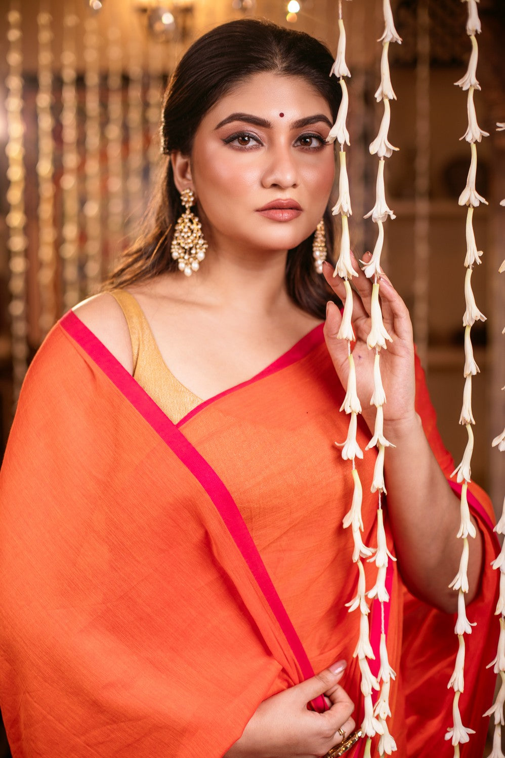 Very Much Indian Mastaani - Pure Mul Cotton Handloom Saree - Saphire Orange - Distacart