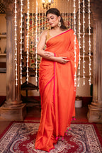 Very Much Indian Mastaani - Pure Mul Cotton Handloom Saree - Saphire Orange - Distacart