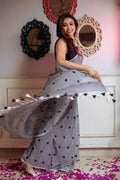 Very Much Indian Mastaani - Pure Mul Jamdhani Cotton Handloom Saree with Beautiful Heart Weaves - Grey - Distacart