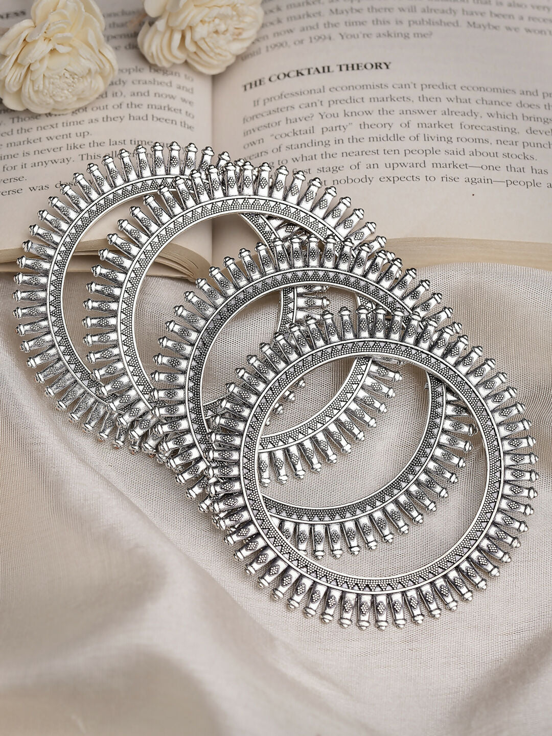 NVR Women's Set of 4 Silver-Plated German Silver Oxidised Bangles - Distacart