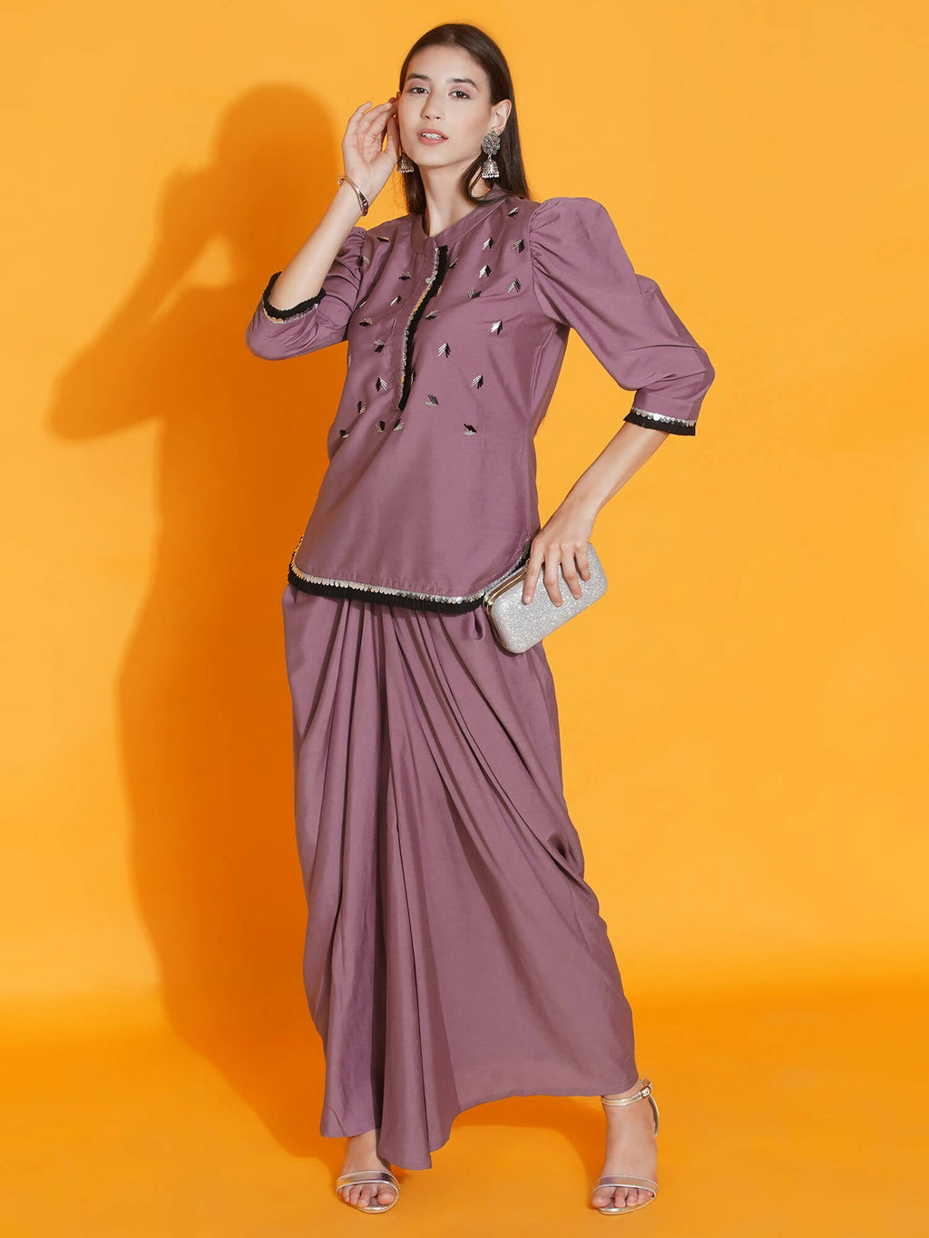 Women Republic Mauve Hand Embellished Kurta With Dhoti - Distacart