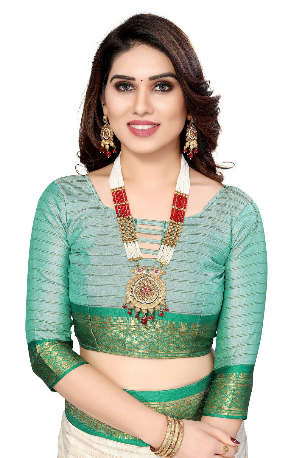 Vamika Weaving White Cotton Silk Saree (DEVAL GREEN) - Distacart