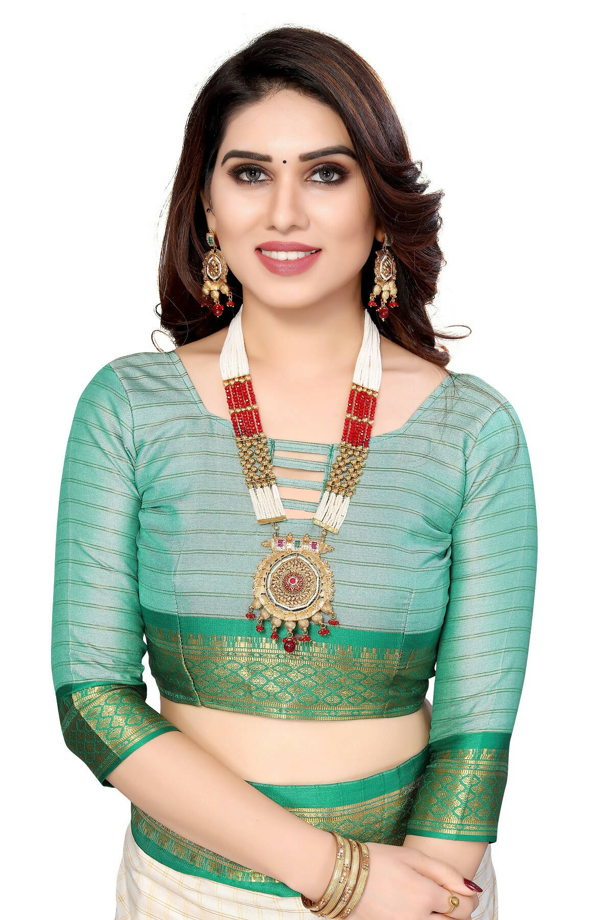Vamika Weaving White Cotton Silk Saree (DEVAL GREEN) - Distacart
