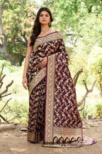 Joban Fashion Plum Purple Banarasi Soft Pure Handloom Banarasi Silk Saree