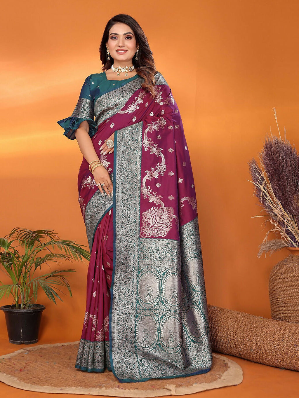 Joban Fashion Banarasi Purple Woven Soft Silk Saree - Distacart