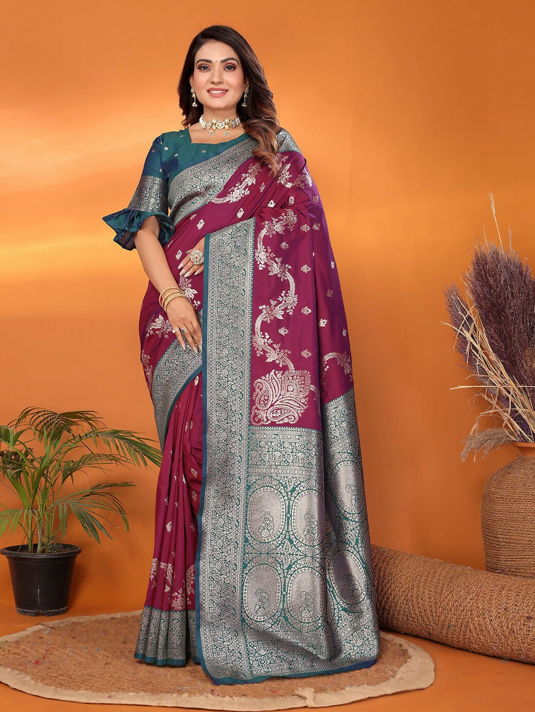 Joban Fashion Banarasi Purple Woven Soft Silk Saree - Distacart