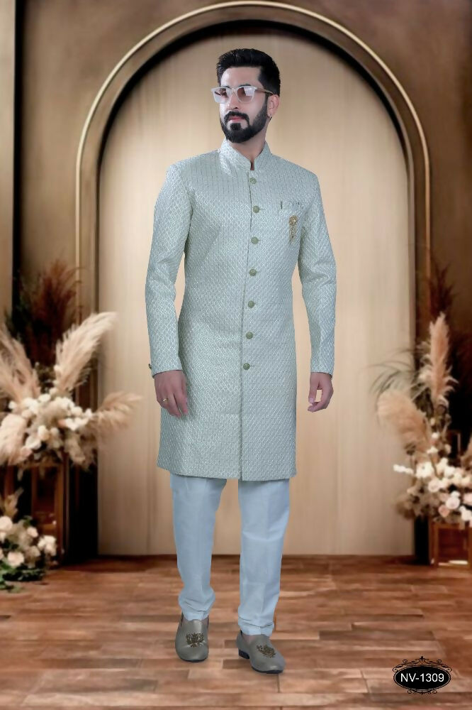 Joban Fashion Men's Green Base Silk Kurta with Pyjama